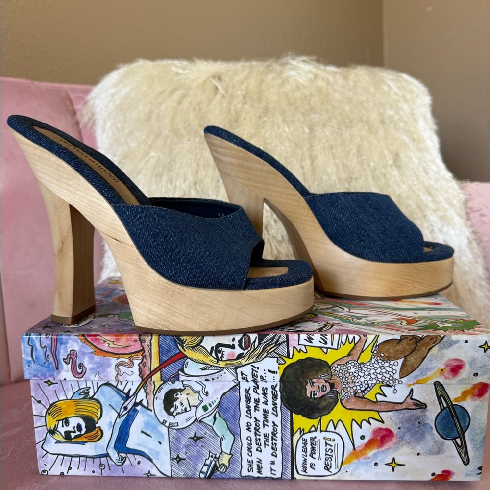 Jeffrey Campbell Denim Blue Platform Slide Heels worn once only! - Picture 2 of 10